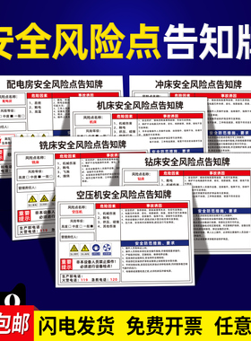 安全风险点告知牌卡配电房机床注塑机空压机警示牌工厂生产车间机械设备仓库有限受限空间岗位职业危害标识牌
