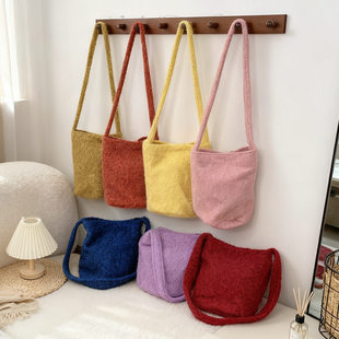 黄色包包冬毛绒绒黄果树女式冬季潮时尚流行单肩包大容量通勤斜挎