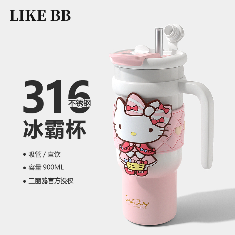 hellokitty保温杯大容量吸管巨无霸水杯女高颜值新款保冷冰霸杯子
