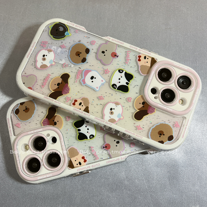 可爱卡通闪粉小动物狗狗适用苹果16Promax手机壳少女心iphone15pro新款14小众女14pro硅胶13防摔16pro全包12