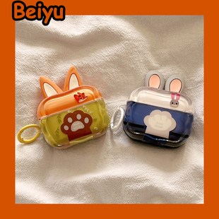 卡通疯狂动物城朱迪尼克狐情侣适用airpodspro3苹果无线蓝牙耳机壳airpods4新款airpods1/2代耳机套pro保护套