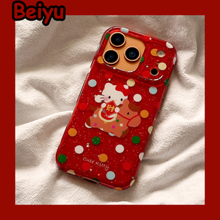 新年红色Kitty猫发财小马适用苹果17Promax手机壳iphone16pro新款15pro小众13喜庆14pro硅胶17pro创意全包女