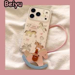 可爱卡通少女天使小马适用苹果17Promax手机壳iphone16pro新款15pro小众16pm带挂绳14pro硅胶17pro创意13全包