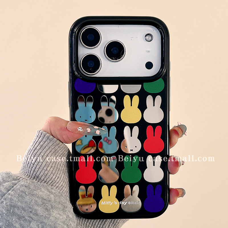可爱卡通彩色镜面米菲兔适用苹果17Promax手机壳iphone16pro新款15pro小众13高级感14pro硅胶17pro创意15全包