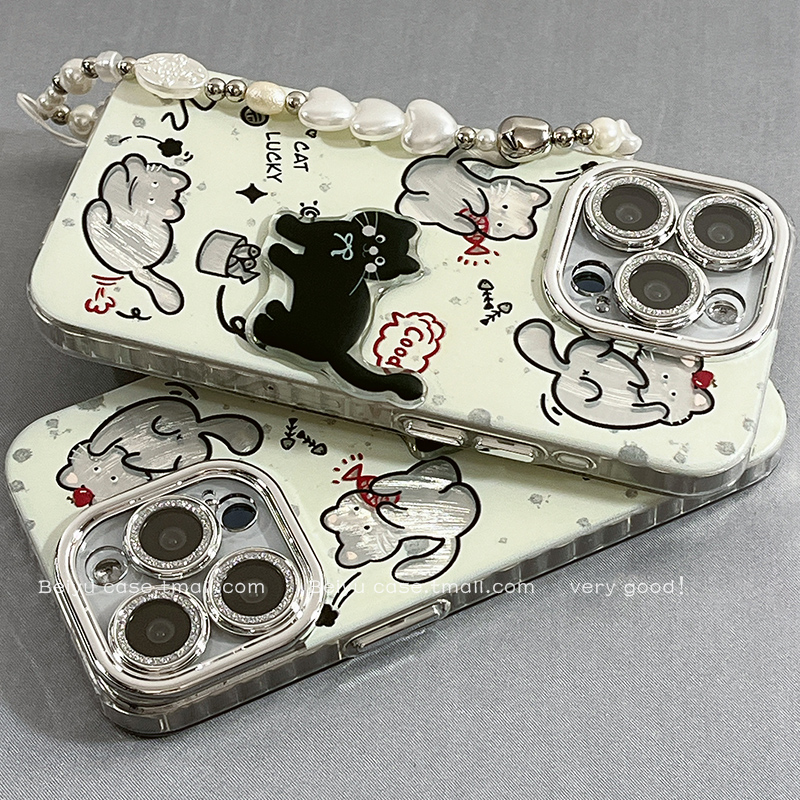 可爱卡通立体猫咪适用苹果15promax手机壳带镜头膜iPhone14新款15pro小众16Promax硅胶13女12全包14pro防摔套