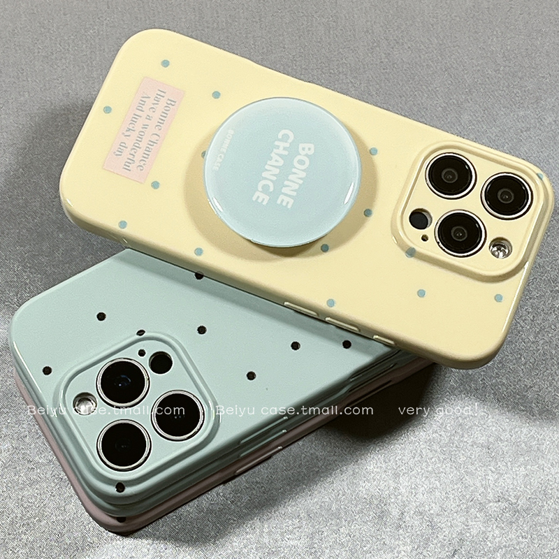 韩系ins波点带支架适用苹果16Promax手机壳高级感iphone15pro新款14小众14pro硅胶13防摔16pro情侣12个性全包