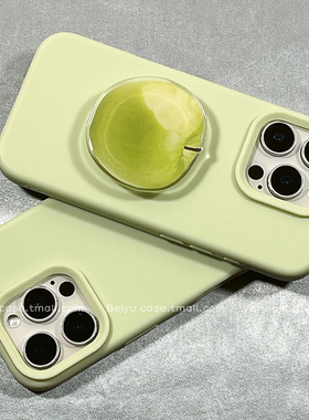 夏日简约绿色青苹果适用苹果16Promax手机壳iphone15pro新款14小众14pro硅胶13防摔16pro全包12pro带支架11女