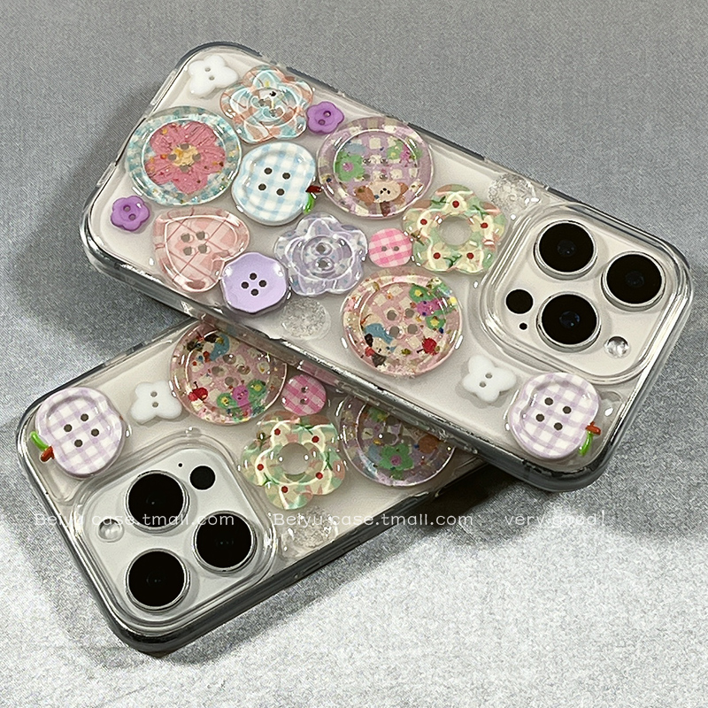 立体滴胶格纹纽扣适用苹果手机壳