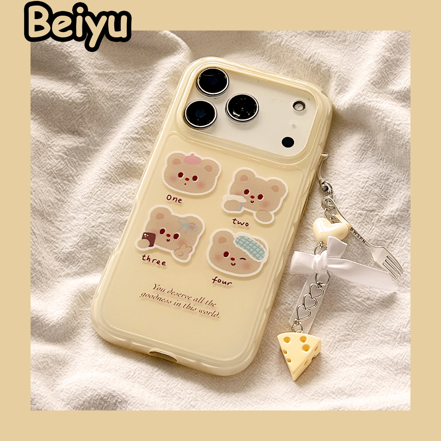 可爱卡通黄油小熊适用苹果17Promax手机壳iphone16pro新款15pro小众16pm趣味14pro硅胶17pro创意13少女12全包