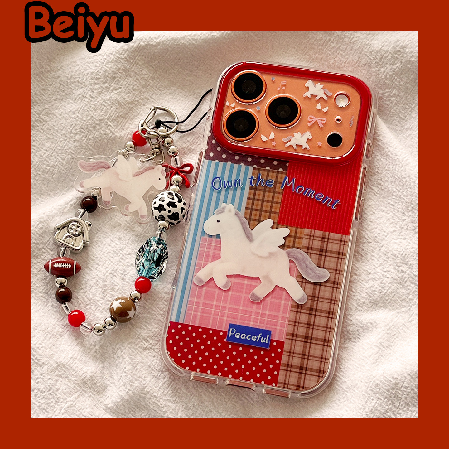 新年红拼接格纹天使小马适用苹果17Promax手机壳iphone16pro新款15pro小众16pm带链条17硅胶17pro创意15全包,3C数码配件,手机保护套/壳,淘宝优惠券,粉丝福利购,淘宝优惠卷
