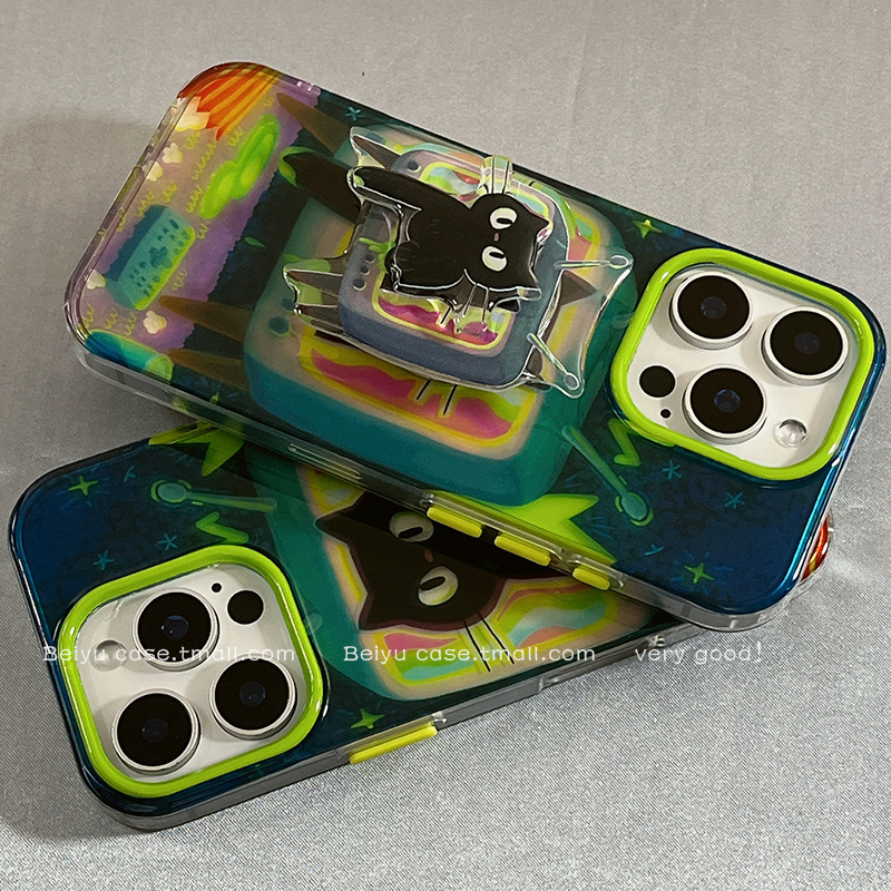 简约卡通立体电视机黑猫手机壳