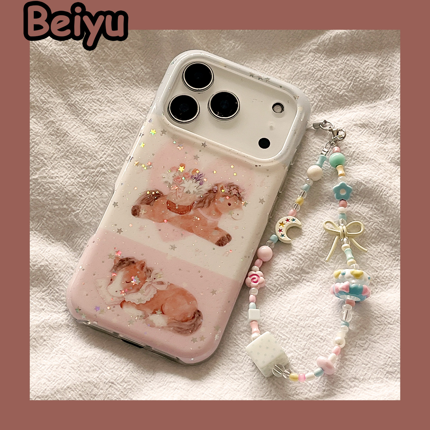 ins甜美少女闪粉小马适用苹果17Promax手机壳iphone16pro新款15pro小众13带链条14pro硅胶17pro创意马年全包,3C数码配件,手机保护套/壳,淘宝优惠券,粉丝福利购,淘宝优惠卷