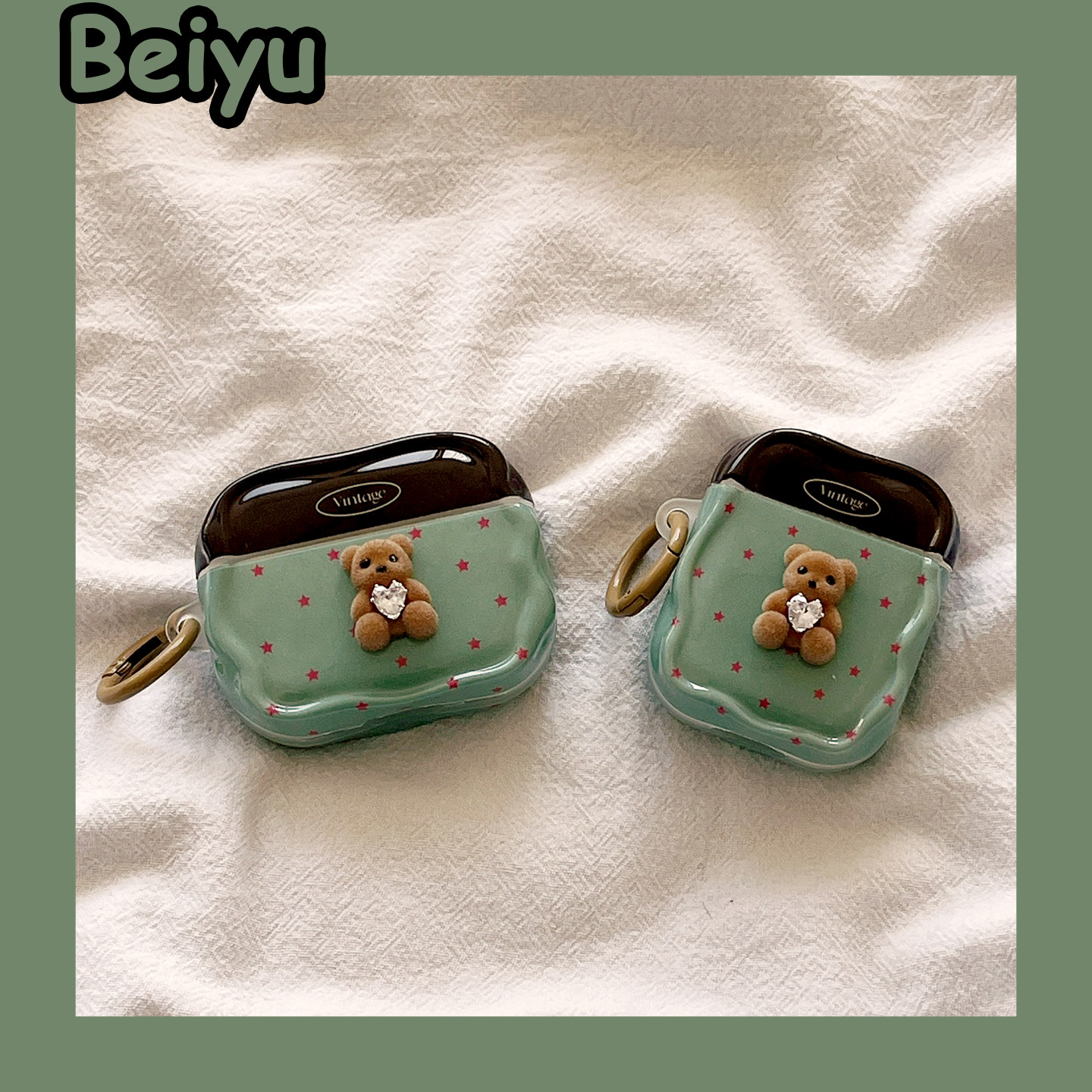 可爱立体爱心钻石小熊适用airpodspro3苹果无线蓝牙耳机壳airpods4新款airpods1/2代耳机套pro全包保护套女款