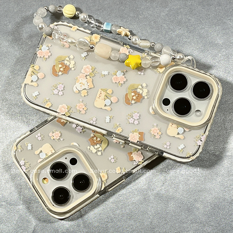 韩系花朵可爱猫咪适用苹果16Promax手机壳带链条iphone15pro新款14小众女14pro硅胶13防摔16pro创意12全包11