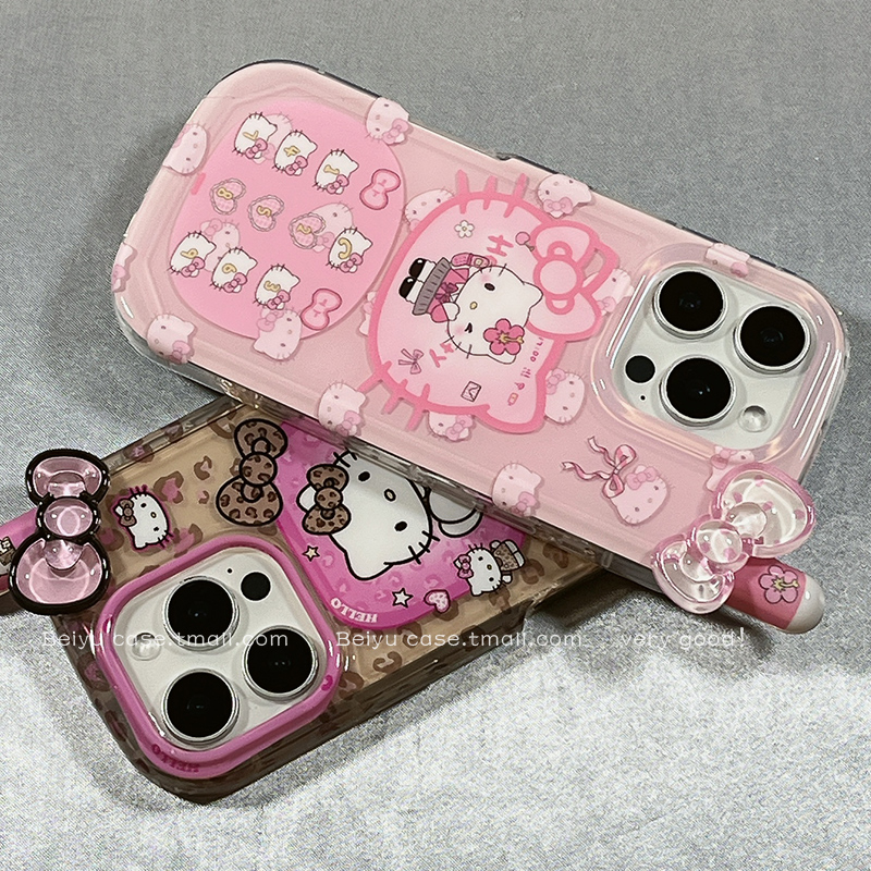 可爱卡通豹纹Kitty猫大哥大适用苹果16Promax手机壳iphone15pro新款14小众女14pro硅胶13防摔16pro全包15创意