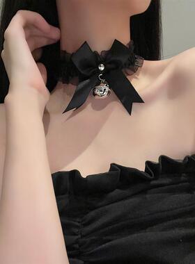 蕾丝蝴蝶结小铃铛项圈女颈带choker锁骨链项链脖子颈环猫咪配饰
