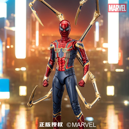 漫威钢铁蜘蛛侠手办可动人偶正版中动玩具黑红金摆件男孩生日礼物