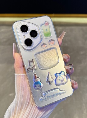 创意diy适用于荣耀400Pro手机壳新款300立体滴胶雪人贴纸magic7氛围感X70全包X60高透200简约情侣款硬套