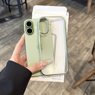 好配鼠尾草绿 轻薄磨砂电镀苹果17哑光透明简约边框高级感防摔硬套男女 适用于iPhone17手机壳新款