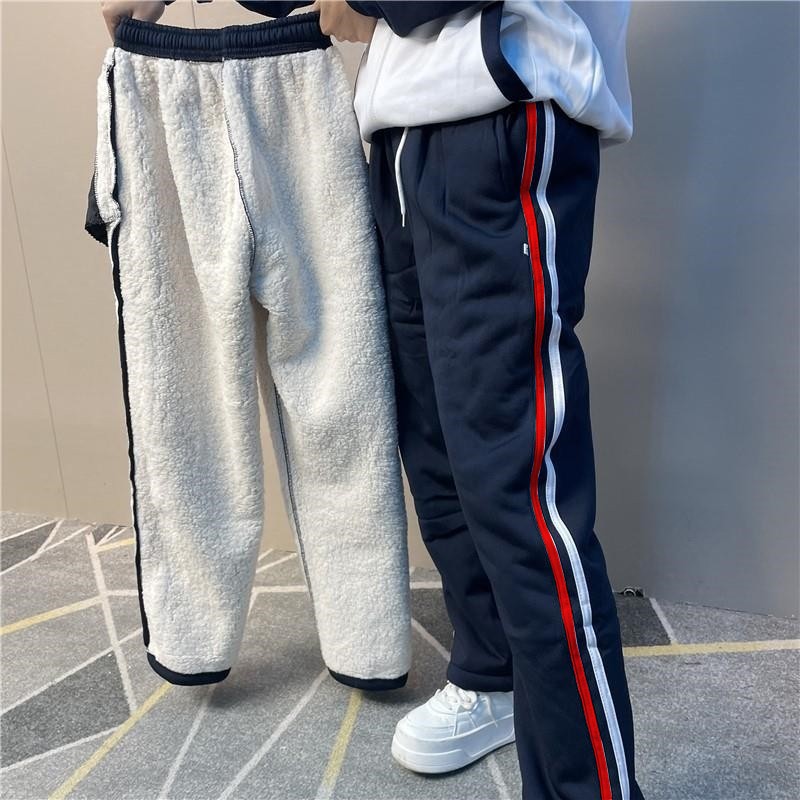 红白条加绒校服裤子二条杠小学生