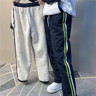 校服裤子加厚绒藏青色加绒加厚二条杠小学生校服裤冬季校裤绿白条