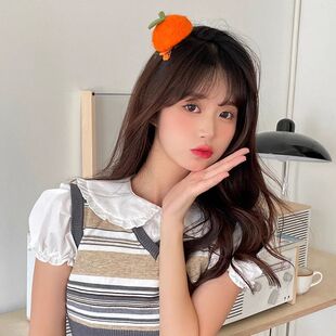 羊毛毡小橘子发夹可爱童趣少女心南瓜鸭嘴夹侧边拍照道具发卡头饰