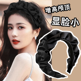 黑色褶皱高颅顶发箍女款 洗脸发卡捆头饰 高级感压发头箍2023年新款