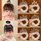 儿童公主皇冠珠珠头绳宝宝丸子头发圈皮筋女扎头可爱发绳头花发饰
