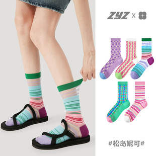 薄款 文艺复兴24年袜子女夏季 无骨中筒袜日系少女ins潮水晶卡丝袜