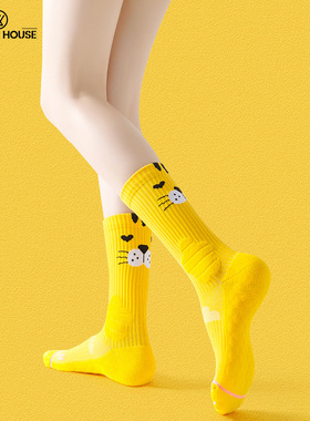 Sport's House运动之家女士中筒卡通动漫多功能毛巾底运动潮袜子