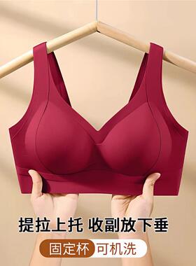 调整型无痕固定杯内衣女聚拢提拉美背养肤背心式文胸本命年红色