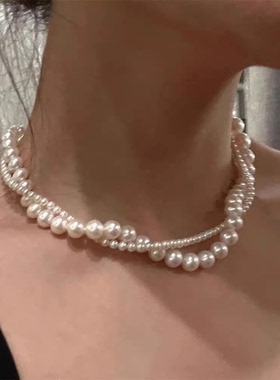 法式复古双层珍珠项链女高级感