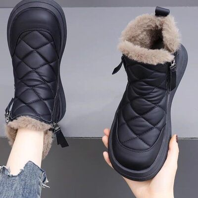 2025冬季韩版时尚新款加绒保暖棉鞋女平底防滑软底妈妈鞋中老年鞋