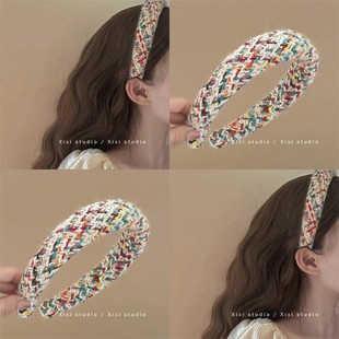 散发魅力！甜美彩色针织发箍！少女彩虹发卡高颅顶头箍盘发器头饰