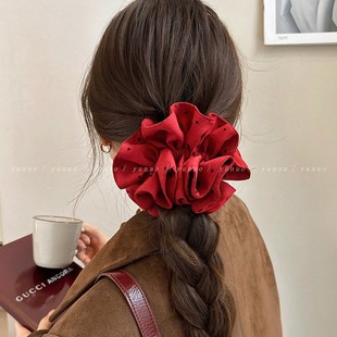 韩系复古红色波点大肠发圈头绳女2026新款高端ins扎头发皮筋发饰