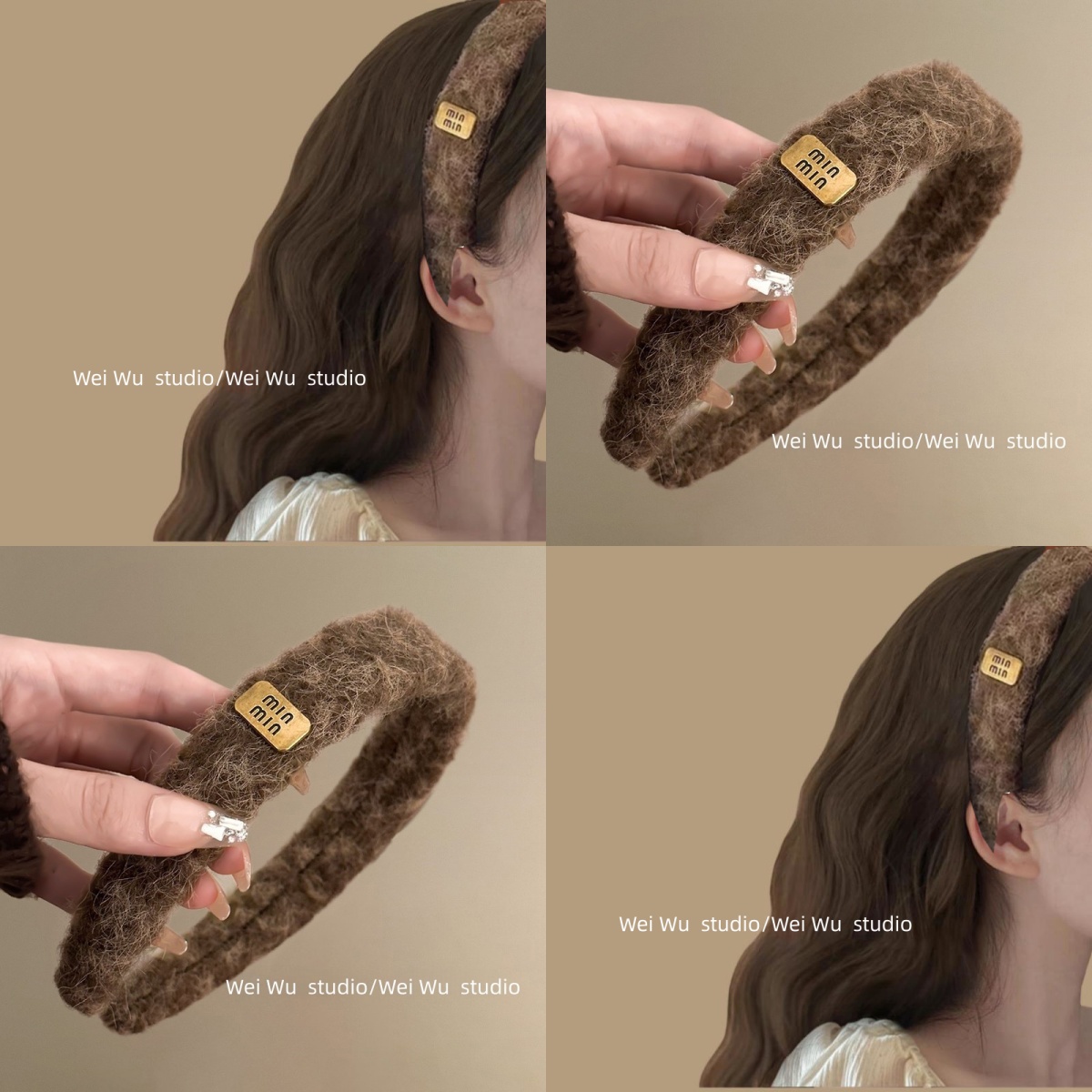 椰壳棕~毛线字母发箍女秋冬