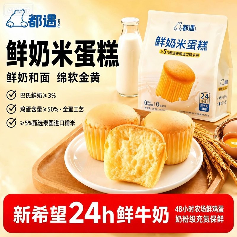 都遇鲜奶米蛋糕软嫩好吃微甜不腻健康早餐独立包装早餐营养健康