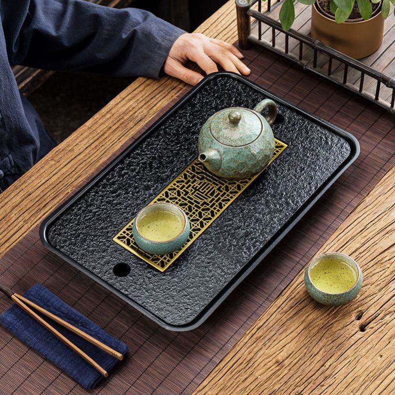 功夫茶台盘新款陶瓷乌金瓷石现代简约家用办公储水排水两用茶托盘