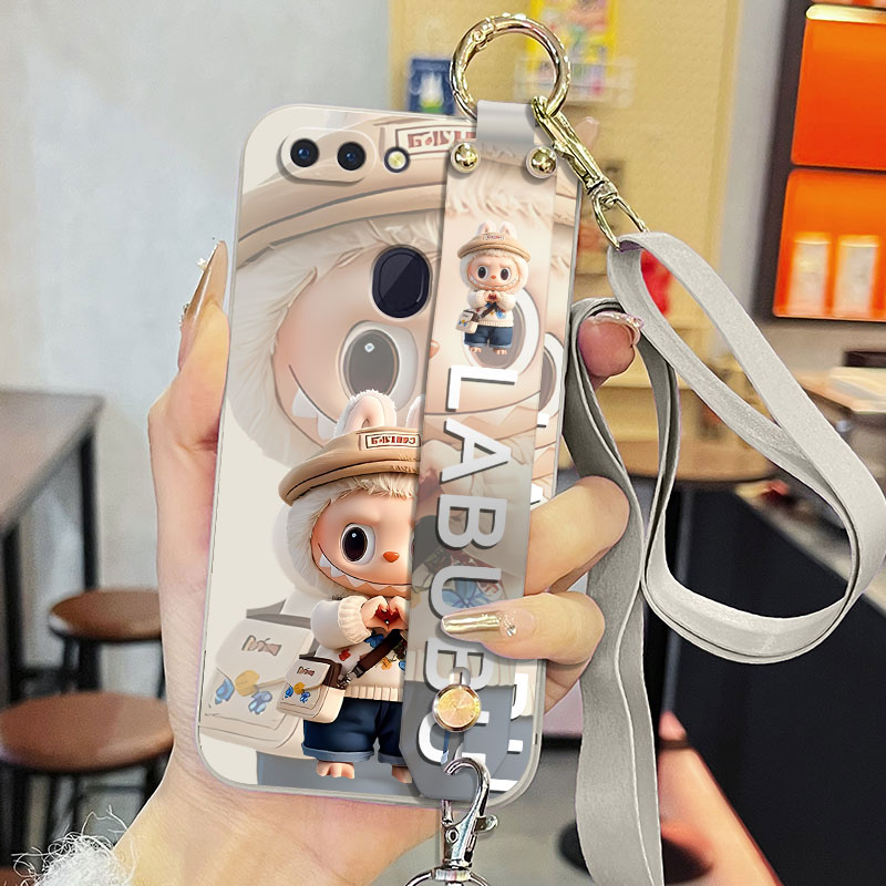 适用于oppoR15手机壳r15梦境版液态腕带支架软壳r15x卡通拉布布PACM00可爱背带保护套防摔直边磨砂男女款超薄