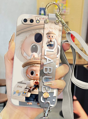 适用于oppoR15手机壳r15梦境版液态腕带支架软壳r15x卡通拉布布PACM00可爱背带保护套防摔直边磨砂男女款超薄