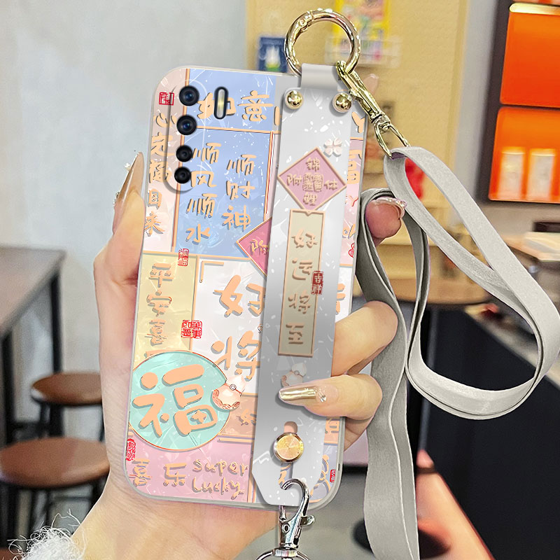 适用于oppoA91手机壳PCPM00液态腕带支架好运将至简约中国风全包直边保护套新款背带软壳磨砂男女款全包潮