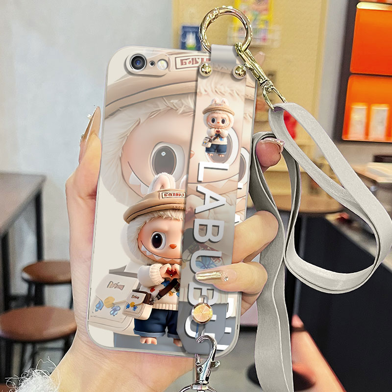 适用于iPhone苹果6手机壳6splus/6s/6plus液态腕带支架软壳a1586卡通拉布布可爱背带保护套防摔直边磨砂防摔