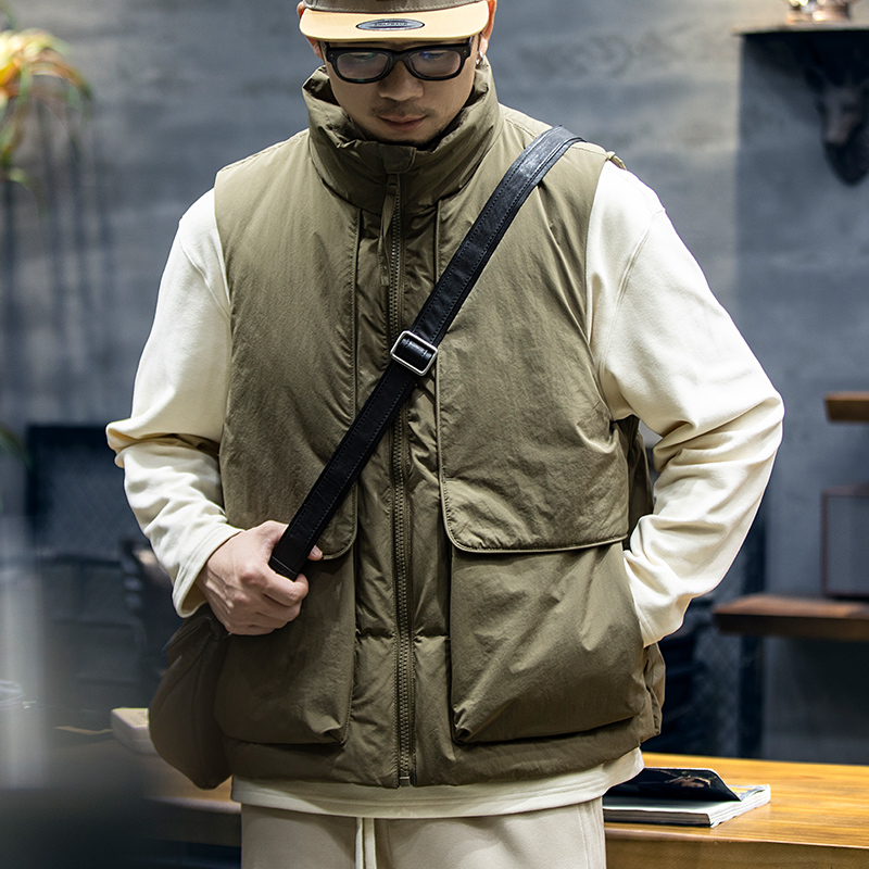 宇透鸭绒立领工装羽绒马甲男冬季新款宽松加厚保暖美式坎肩背心潮