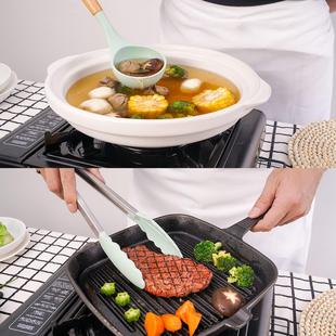 不粘锅专用耐高温炒菜铲子汤勺夹子辅食漏勺 硅胶铲厨具木手柄套装