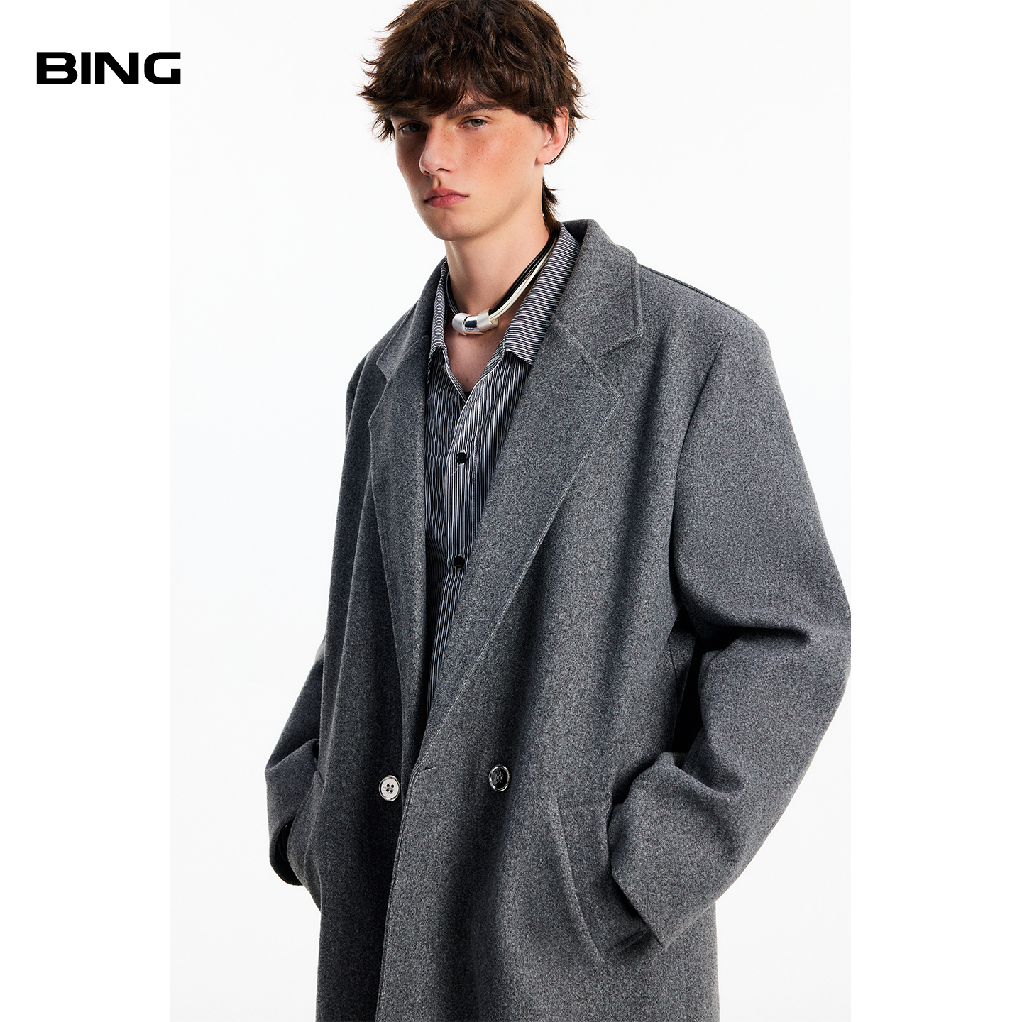 美式潮牌过膝呢子大衣男款