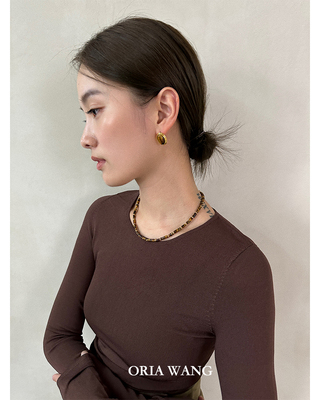 ORIAWANG S925纯银 小众欧美复古设计师时髦天然虎眼石耳环耳钉女