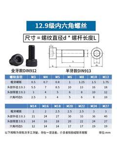 盒装12.9级内六角螺丝圆柱头高强度螺栓m5m6m8m10m12m16m20m24