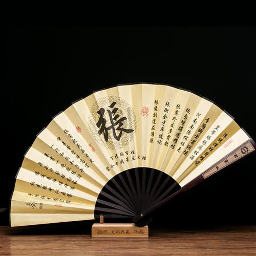 厂家正喜百家姓中国风夏季扇子古风绢丝折扇雕刻手工艺礼品古典男
