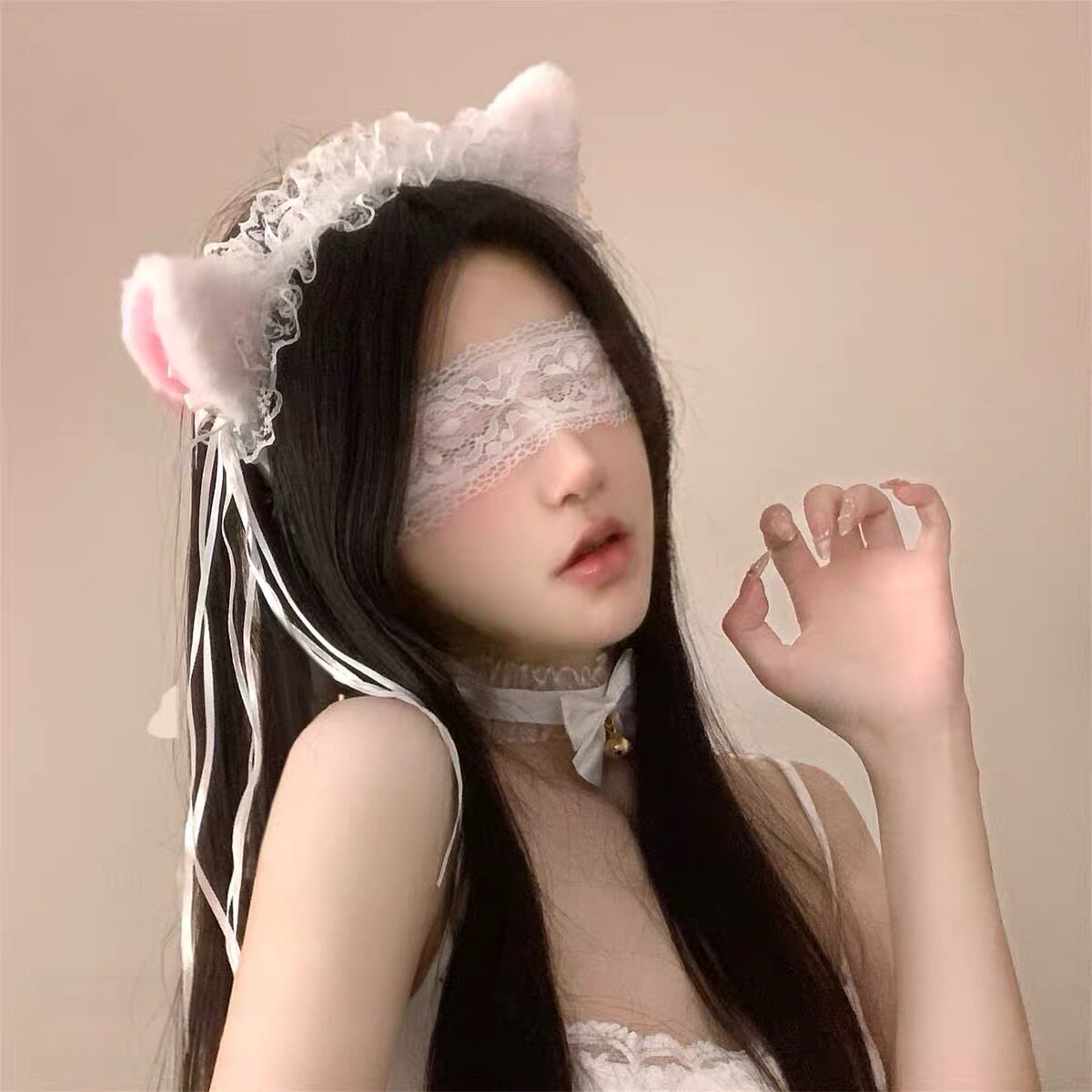纯欲猫咪蕾丝铃铛发箍