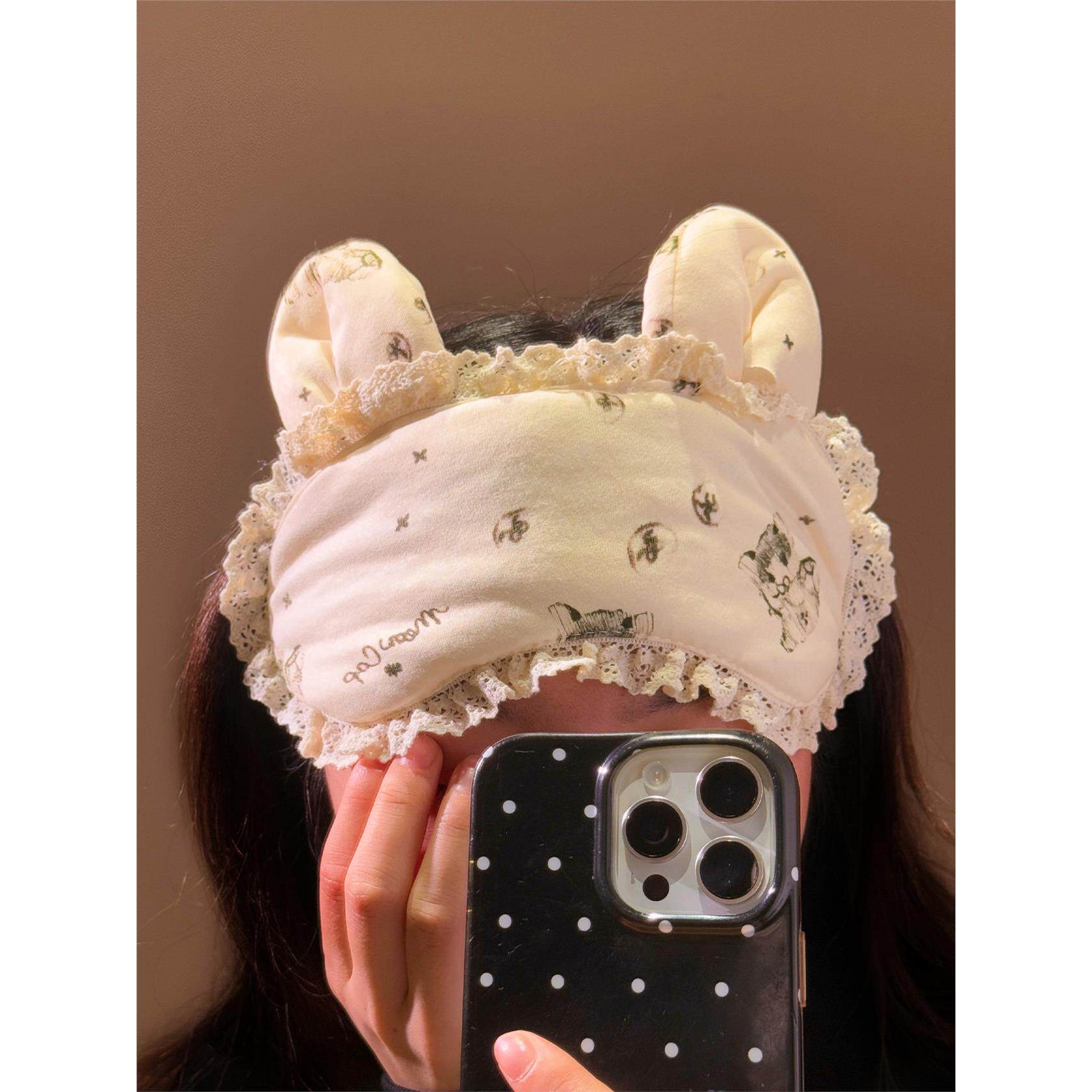可爱猫耳蕾丝遮光0压感眼罩